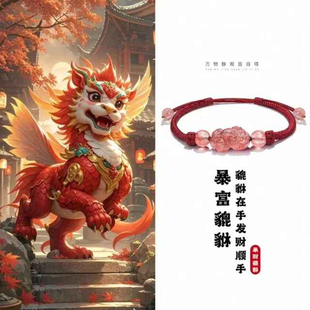唐述 【正品已祝福】新中式国潮小众编织红绳财源滚滚 好运暴富有钱花招财转运吞金兽 水晶 手绳 男女同款情侣款