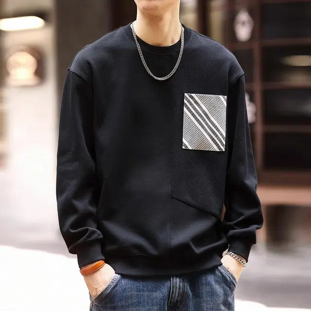 格蓝鹿 设计感撞色拼接长袖卫衣 男款