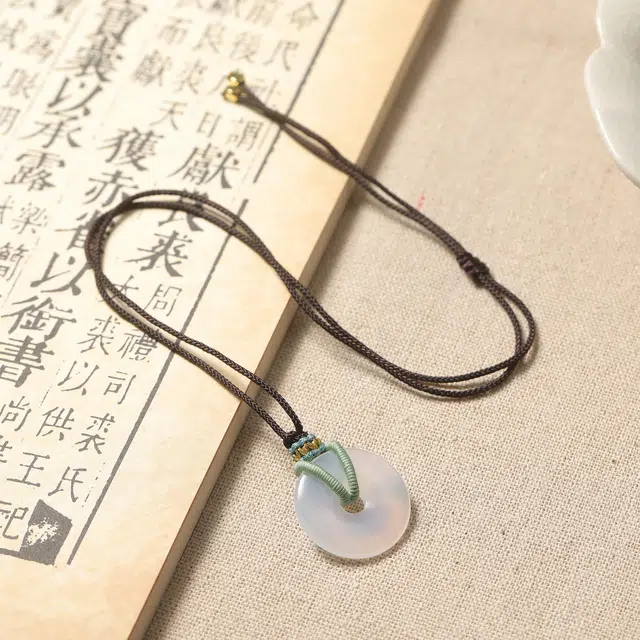 灵晔 国潮简约自由调节锁骨链 吉祥如意 招财平安国风编织绳转运 平安扣 玛瑙 项链 男女同款情侣款