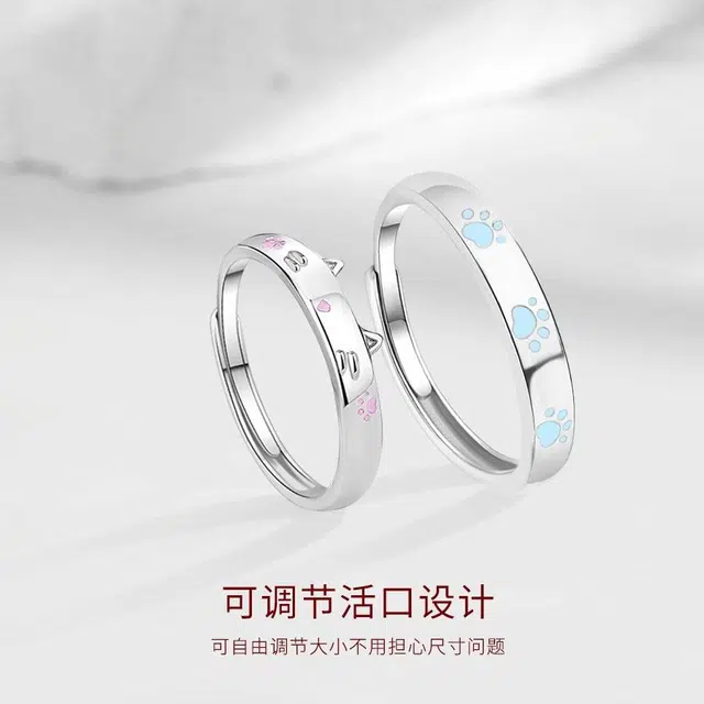 【高品质|发光】 金师傅 小众轻奢设计可调节高级感猫咪日记夜光对戒 甜蜜饰爱萌趣猫爪创意可爱独特小清新好运 合金 戒指 男女同款情侣款