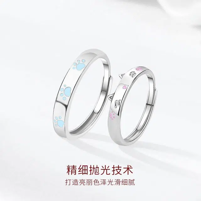 【高品质|发光】 金师傅 小众轻奢设计可调节高级感猫咪日记夜光对戒 甜蜜饰爱萌趣猫爪创意可爱独特小清新好运 合金 戒指 男女同款情侣款