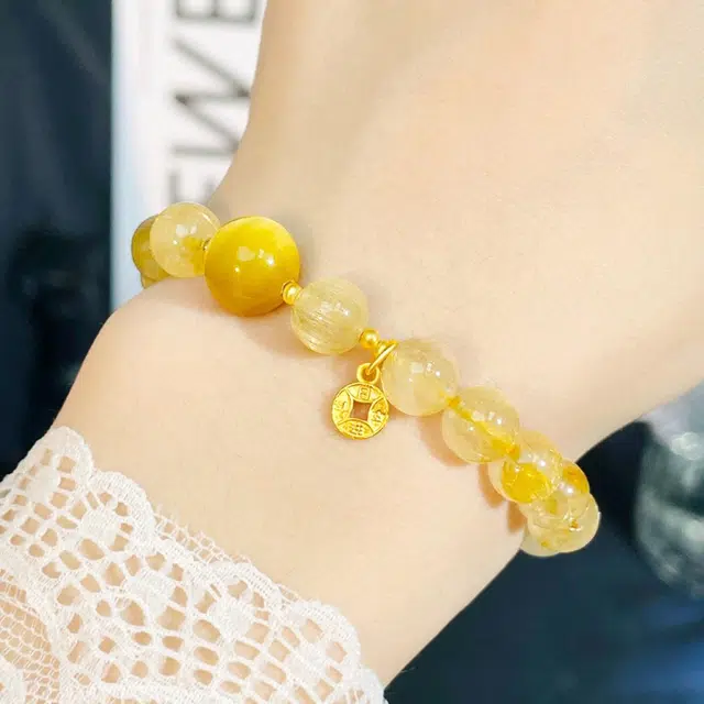 倾爱 财源广进 新中式#好运天然 黄发晶 水晶手串 女款