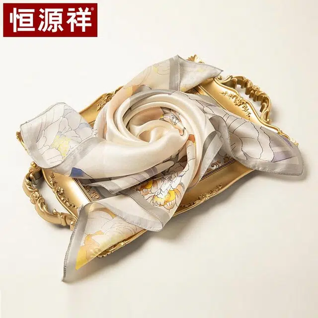 恒源祥 时尚真丝方巾 轻盈柔软 百搭经典设计 桑蚕丝 丝巾 女款