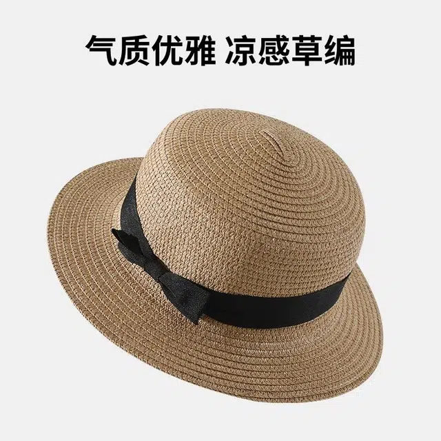 浪莎 英伦百搭平顶夏季防紫外线沙滩海边出游遮阳透气太阳帽 草编 防晒帽 女款