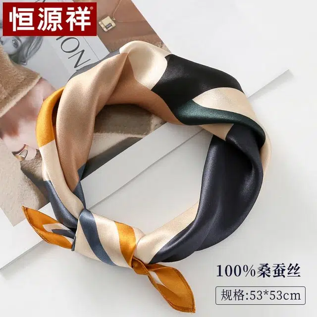恒源祥 时尚真丝缎面小方巾顺滑丝质光感桑蚕丝围巾百搭优雅 丝巾 女款