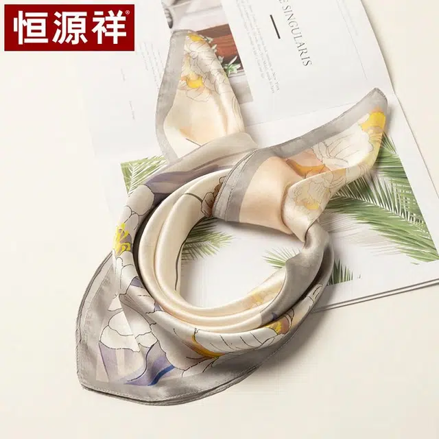 恒源祥 时尚真丝方巾 轻盈柔软 百搭经典设计 桑蚕丝 丝巾 女款