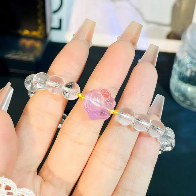 倾爱 甜美可爱猫爪#好运天然 白水晶 手串 女款