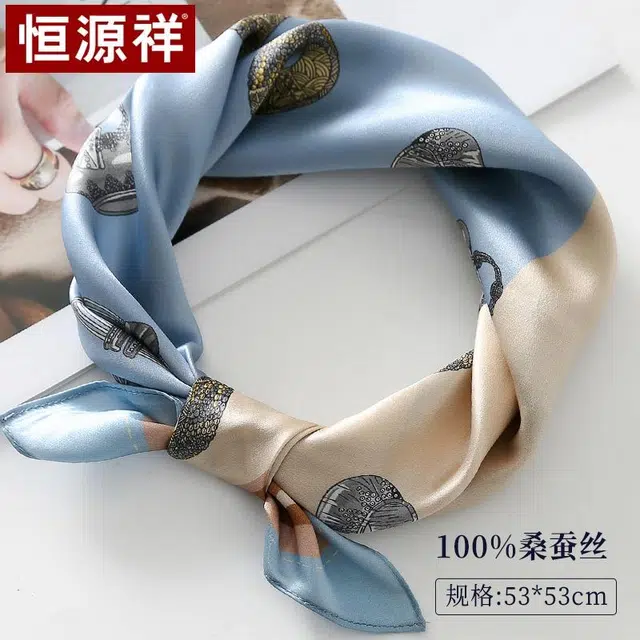 恒源祥 时尚真丝缎面小方巾丝质光感轻盈通透 围巾优雅气质 桑蚕丝 丝巾 女款