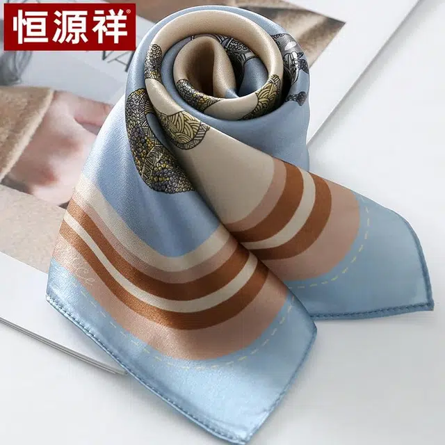 恒源祥 时尚真丝缎面小方巾丝质光感轻盈通透 围巾优雅气质 桑蚕丝 丝巾 女款