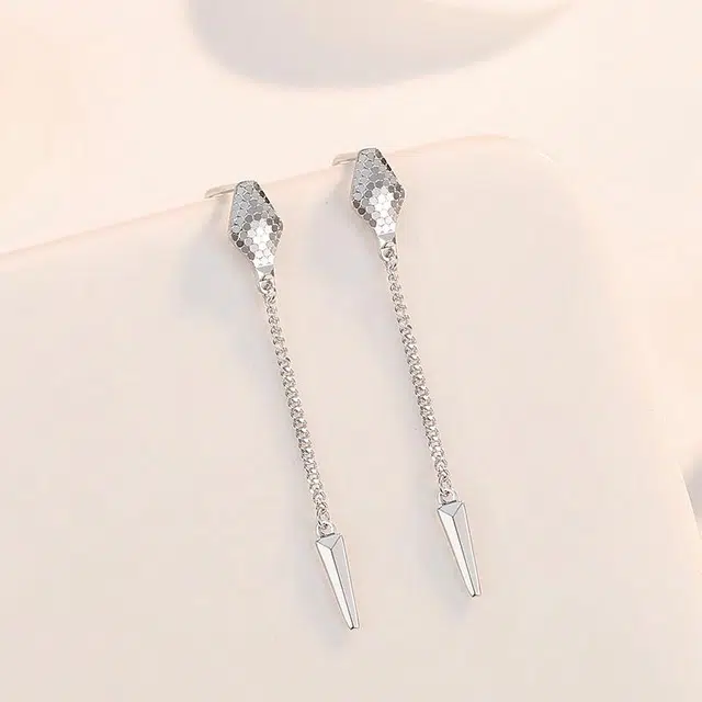 觅宿 几何蛇纹 流苏耳坠#好运 铂金 耳环 女款