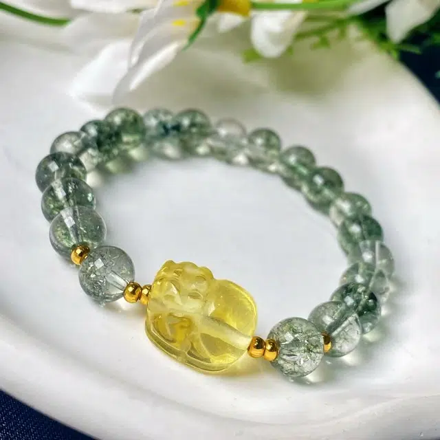 喜宝春花 貔貅诸事喜乐国风小众新中式复古新中式百搭福禄吉祥时尚百搭好运天然 绿幽灵 手串 男女同款情侣款