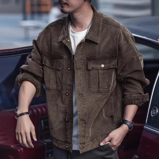 格蓝鹿 日系复古灯芯绒休闲宽松翻领长袖夹克外套 男款