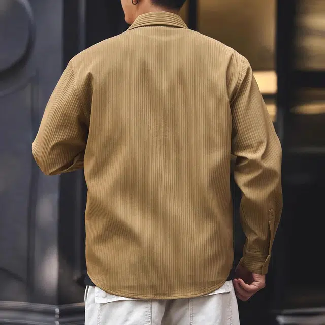 格蓝鹿 美式复古肌理感宽松长袖衬衫 男款 卡其