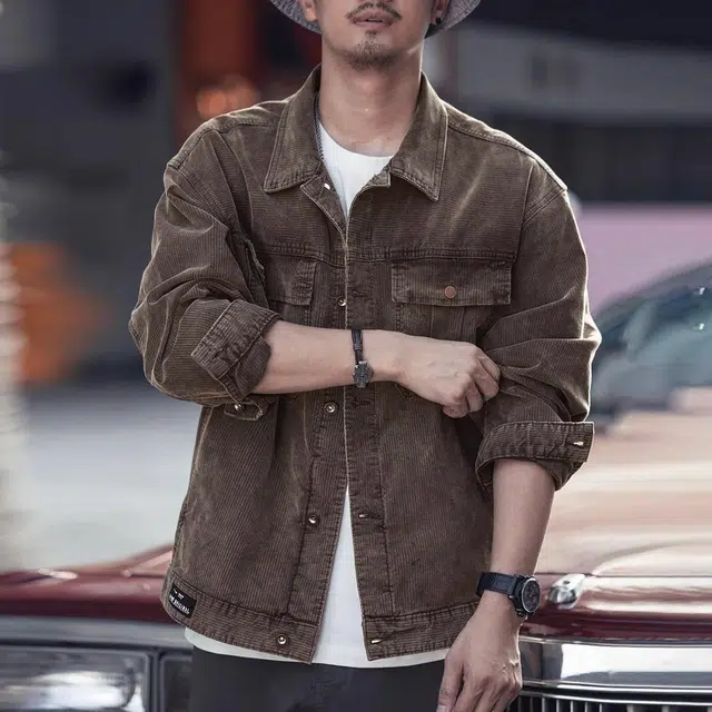 格蓝鹿 日系复古灯芯绒休闲宽松翻领长袖夹克外套 男款
