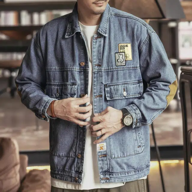 格蓝鹿 美式休闲单排扣翻领牛仔外套 男款