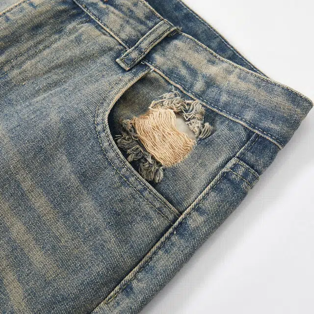 欧路得 美式水洗垂感潮牌宽松拖地高街直筒休闲牛仔裤 男款 复古蓝