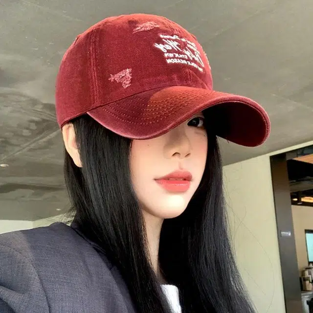 雅鹿 春夏季字母刺绣复古软顶水洗破洞棒球帽户外出行运动风防晒遮阳时尚潮流百搭大头围显脸小 棉 鸭舌帽 男女同款情侣款