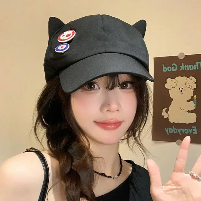 心水好物 毛呢加厚可爱 户外休闲卡通百搭猫耳 聚酯纤维 鸭舌帽 男女同款情侣款