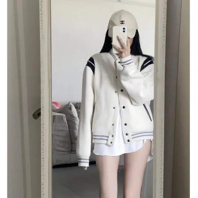 费尔岛上的猫  美式高街复古拼接拉链休闲宽松户外重磅落肩宽松长袖棒球服 男女同款