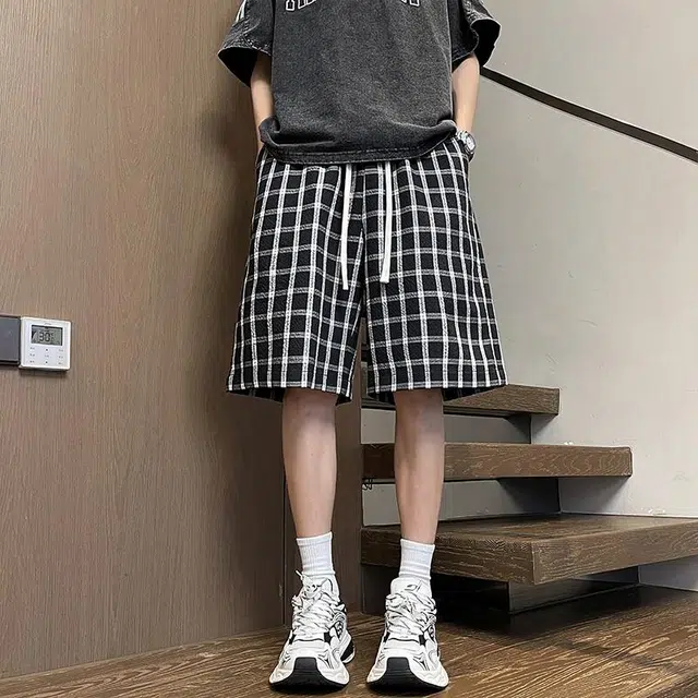 奇迹街区 美式复古格子印花宽松百搭简约户外运动潮流透气休闲短裤 男女同款