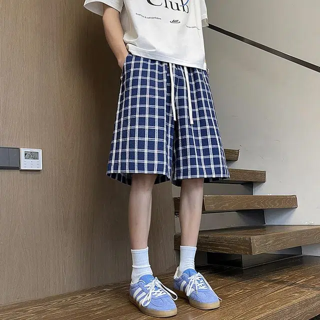 奇迹街区 美式复古格子印花宽松百搭简约户外运动潮流透气休闲短裤 男女同款