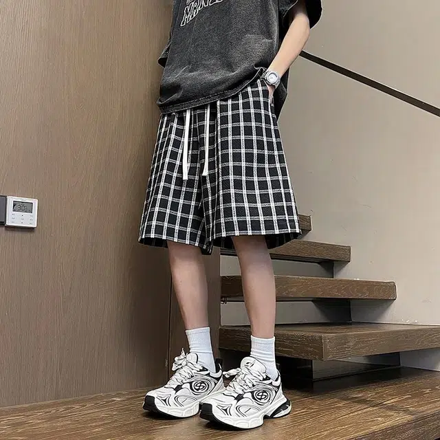 奇迹街区 美式复古格子印花宽松百搭简约户外运动潮流透气休闲短裤 男女同款