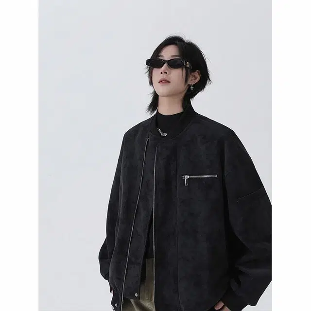 颂希尔 美式复古潮流高街宽松机车服飞行员休闲长袖夹克外套 男女同款
