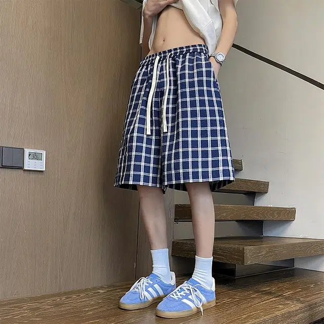 奇迹街区 美式复古格子印花宽松百搭简约户外运动潮流透气休闲短裤 男女同款