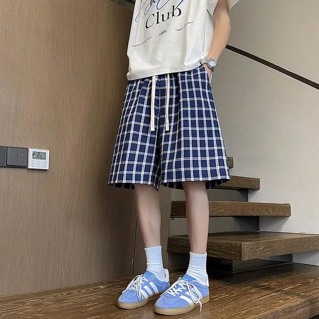 奇迹街区 美式复古格子印花宽松百搭简约户外运动潮流透气休闲短裤 男女同款