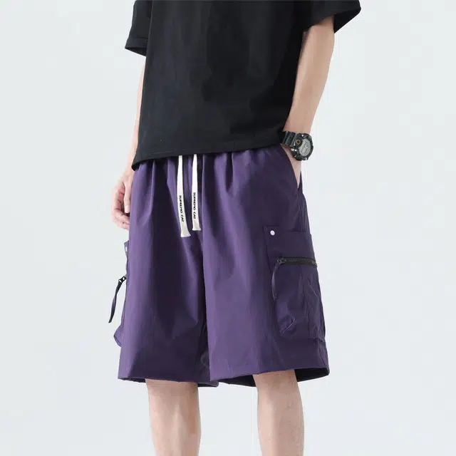 吾皇猫 美式简约复古学院风百搭宽松舒适五分裤系带纯色中腰裤子舒适透气休闲工装短裤 男女同款