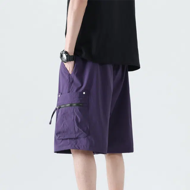 吾皇猫 美式简约复古学院风百搭宽松舒适五分裤系带纯色中腰裤子舒适透气休闲工装短裤 男女同款