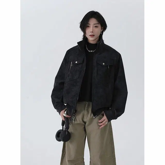 颂希尔 美式宽松立领痞帅夹克外套 男女同款