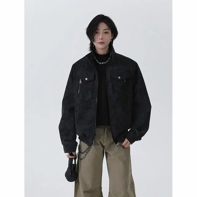 颂希尔 美式宽松立领痞帅夹克外套 男女同款