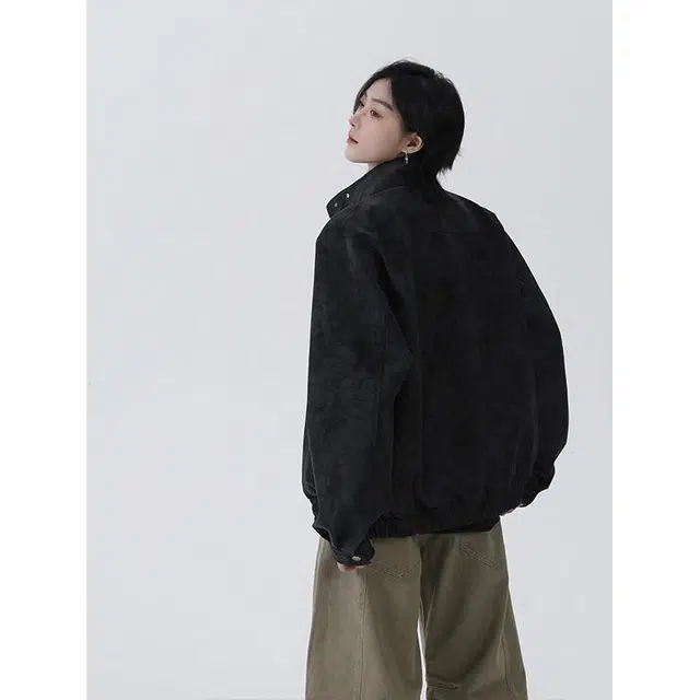 颂希尔 美式宽松立领痞帅夹克外套 男女同款