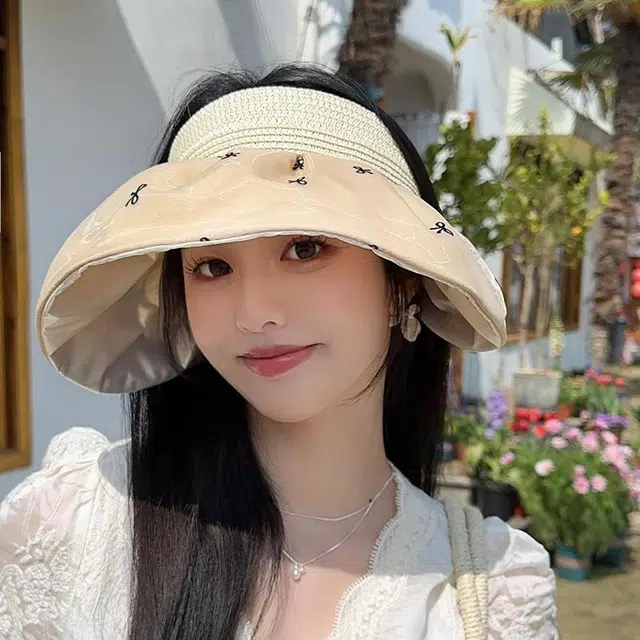 朵澜 夏季空顶防紫外线甜美大帽檐帽 聚酯纤维 防晒帽 女款