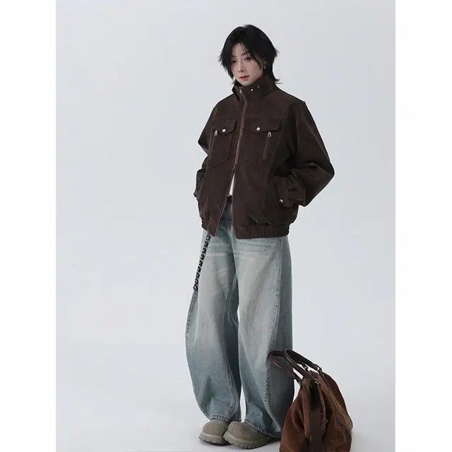 颂希尔 美式宽松立领痞帅夹克外套 男女同款