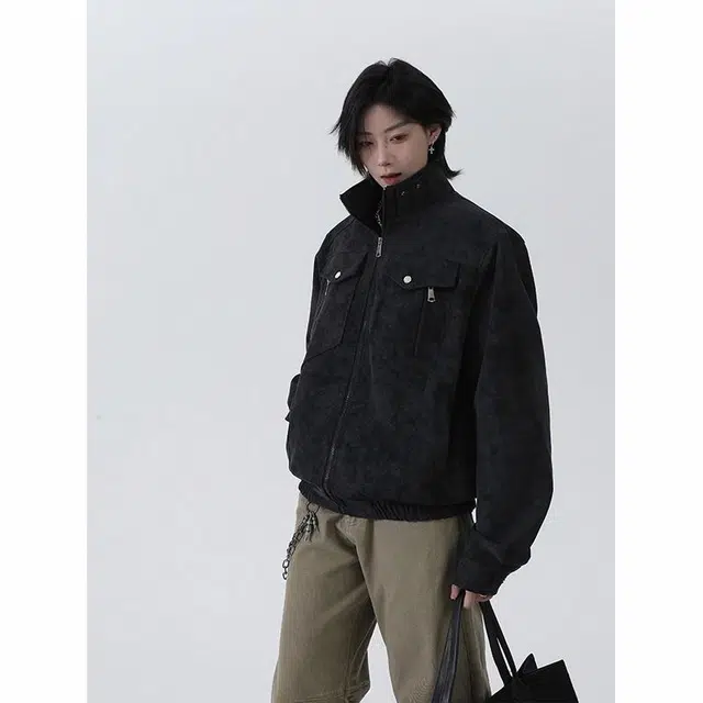 颂希尔 美式宽松立领痞帅夹克外套 男女同款