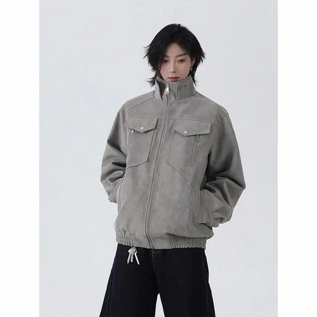 颂希尔 美式宽松立领痞帅夹克外套 男女同款
