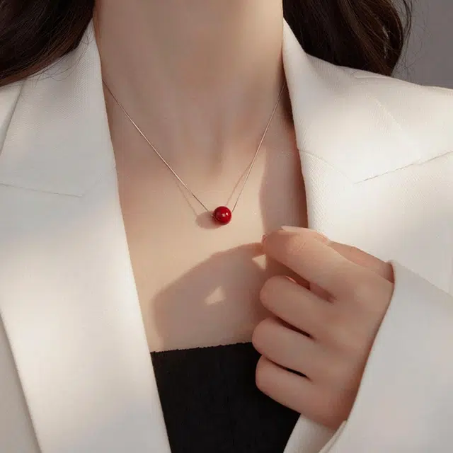 品彩 轻奢高级感 简约百搭 气质时尚#好运 朱砂 玉石项链 女款