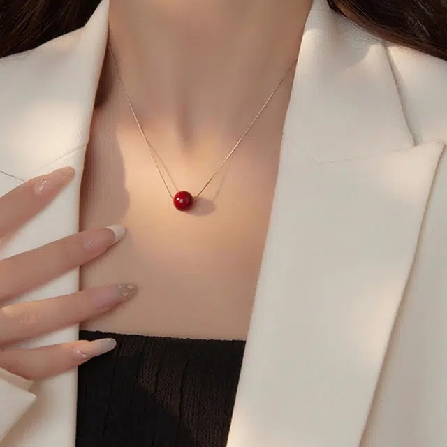 品彩 轻奢高级感 简约百搭 气质时尚#好运 朱砂 玉石项链 女款