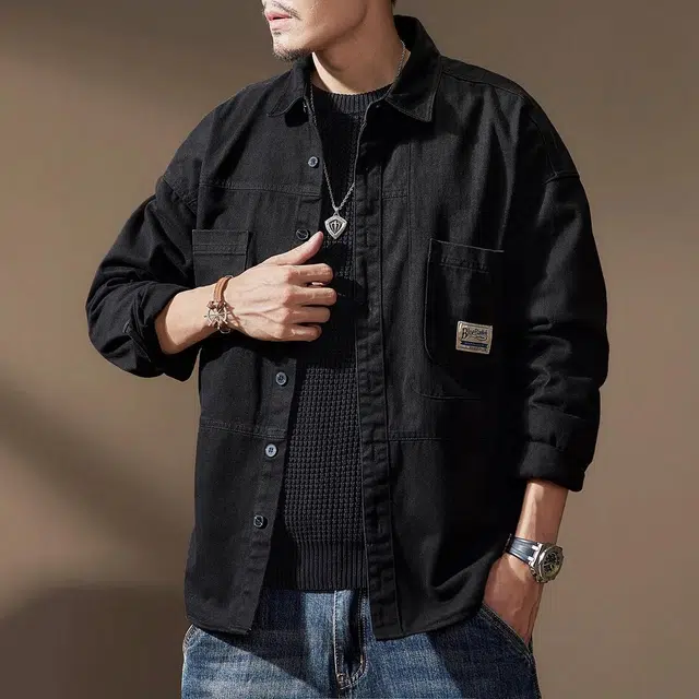 贵色 高端美式重磅工装复古长袖衬衫 男款
