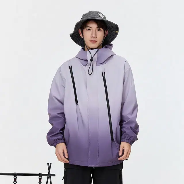 星际者 基础款渐变两面穿连帽潮流宽松夹克外套 男女同款