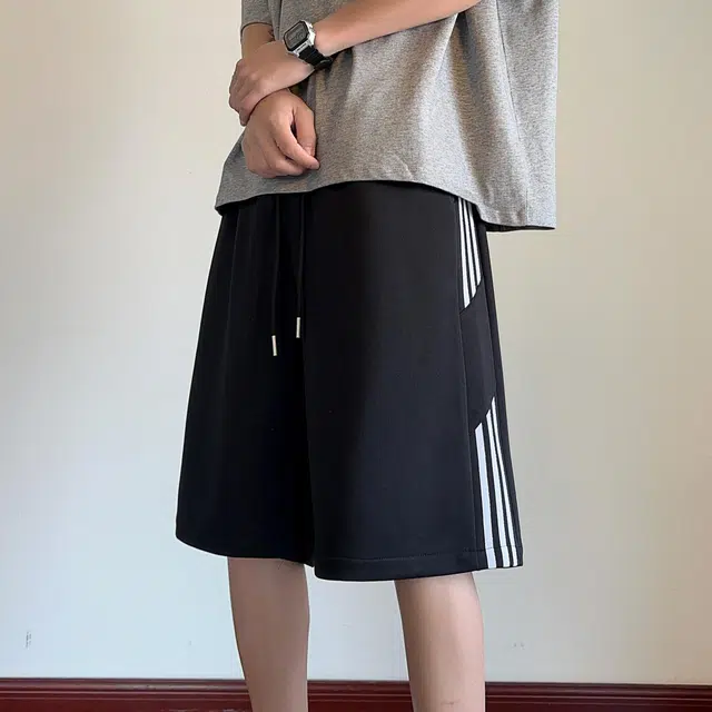 物质公式 美式高街复古潮流侧边拼接撞色条纹学院风运动五分裤宽松百搭炸街痞帅基础款直筒户外跑步个性休闲短裤 男女同款
