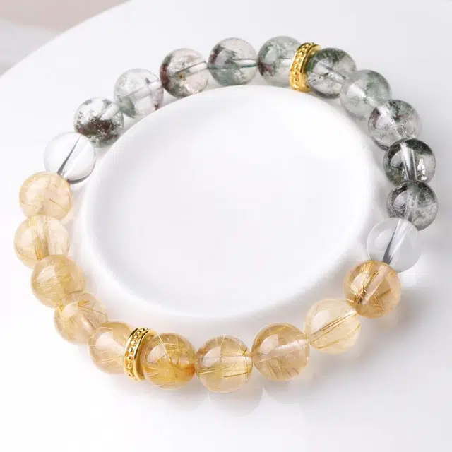 豆蔻时光 【小财迷】精品 金发晶发丝清晰可见 新中式国潮国风#好运 绿幽灵 手串 男女同款情侣款