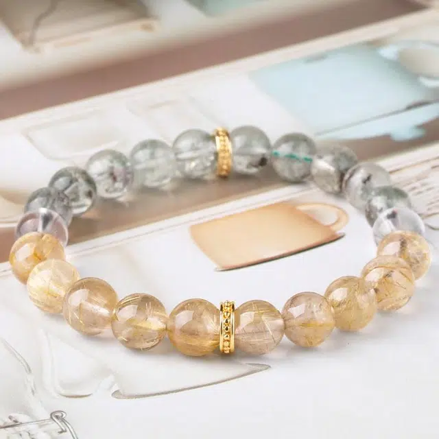 豆蔻时光 【小财迷】精品 金发晶发丝清晰可见 新中式国潮国风#好运 绿幽灵 手串 男女同款情侣款