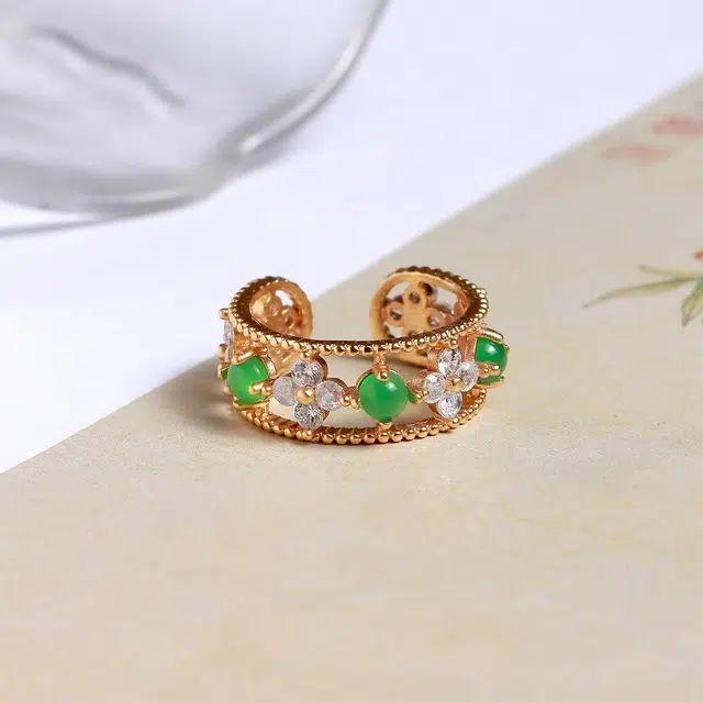 匠锁心玉 幸运四叶草 小众轻奢高级感 原创设计 时尚百搭通勤 新中式 国潮国风 简约大气 玉髓 戒指 男女同款情侣款