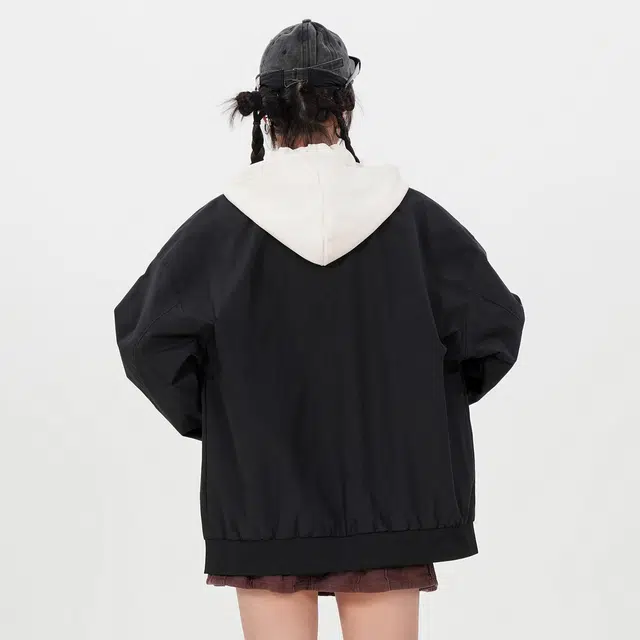 蜡笔小新 卡通字母印花加厚休闲宽松连帽棉服外套 男女同款