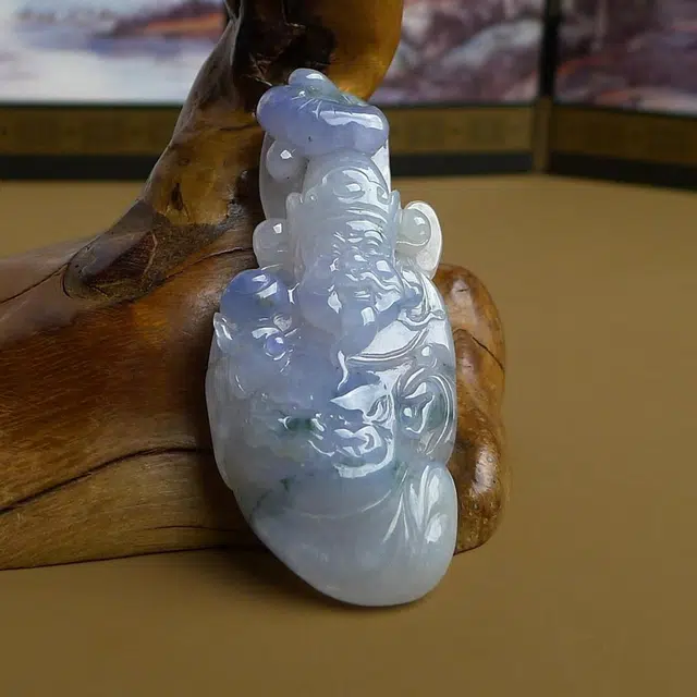 玉朵 [茄紫飘花财神爷]正品玉佩#好运 糯种 吊坠 男女同款情侣款