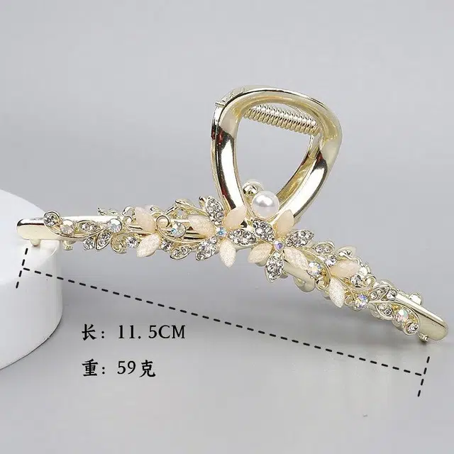 彤彤兔 镶钻花朵金属大抓夹精致甜美气质鲨鱼夹日韩高级感发饰 合金 发夹 女款