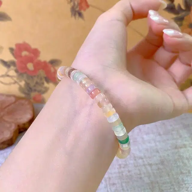 喜福礼 彩色甜心浪漫七彩直切少女心好运国潮风简约潮流时尚百搭 玛瑙 手串 女款